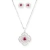 18ct White Gold Diamond And Ruby Pendant Suite