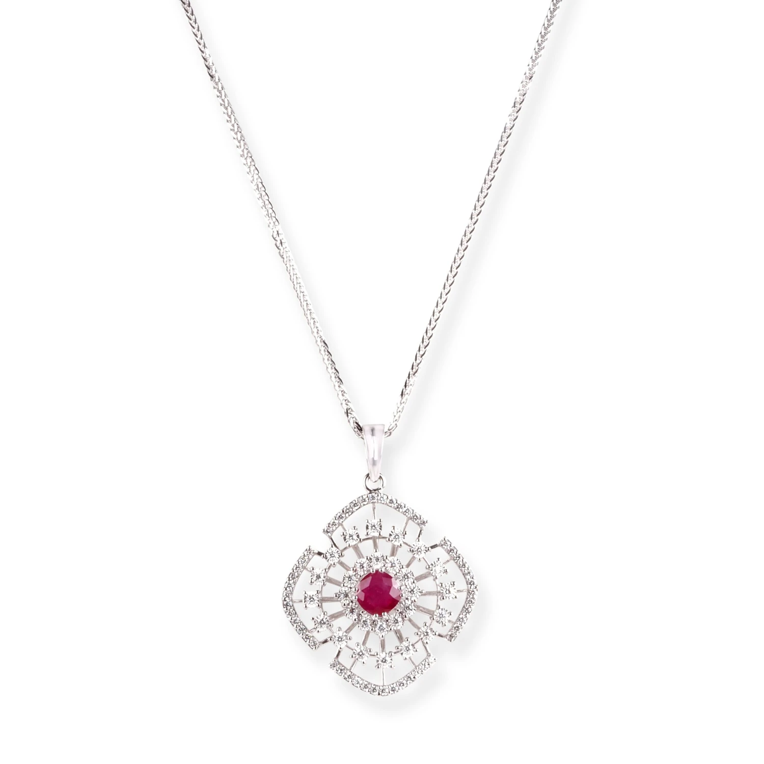 18ct White Gold Diamond and Ruby Pendant Suite 18ct White Gold Diamond And Ruby Pendant Suite -Mathieu Blan Chard Soldes 18ct white gold diamond and ruby chain pendant and earrings set C 7048a MCS7683 MCS7684 4 scaled