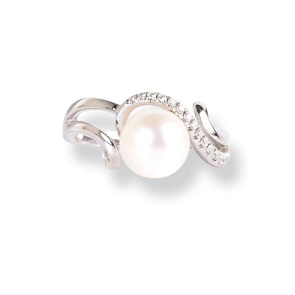 18ct White Gold Diamond & Cultured Pearl Ring LR-6647 18ct White Gold Diamond & Cultured Pearl Ring LR-6647 -Mathieu Blan Chard Soldes 18ct white gold diamond cultured pearl ring 5