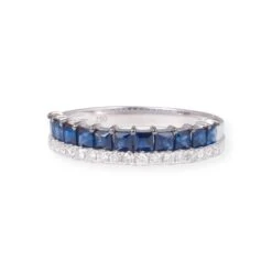 18ct White Gold Diamond & Blue Sapphire Band Ring LR-7033