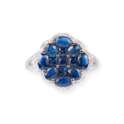18ct White Gold Diamond & Blue Sapphire Dress Ring LR-7043