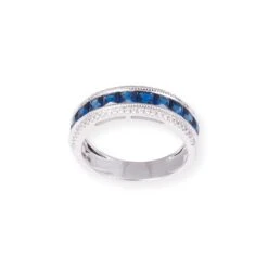 18ct White Gold With Diamonds & Blue Sapphire Ring In Pave Setting LR-7040 -Mathieu Blan Chard Soldes 18ctWhiteGoldWithDiamonds BlueSapphireRingInPaveSettingLR 7040 3 1