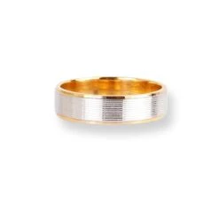 18ct White & Yellow Gold Wedding Band With Brush Finish & Polished Grooved Edges LR-6658