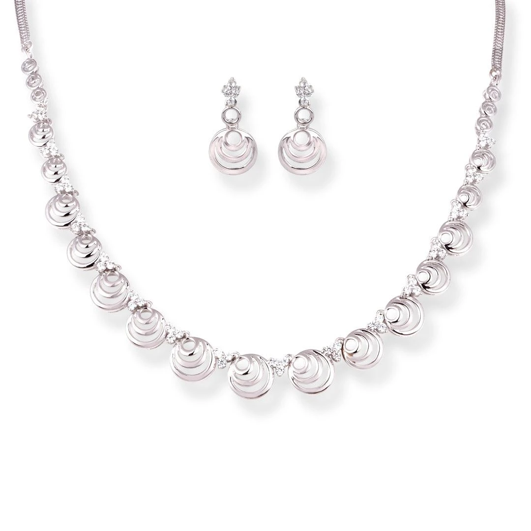 18ct White Gold Necklace & Earrings Set with Concentric Circle Design and Cubic Zirconia Accents 18ct White Gold Necklace & Earrings Set With Concentric Circle Design And Cubic Zirconia Accents -Mathieu Blan Chard Soldes 18ct White Gold Necklace Earrings Set with Concentric Circle Design and Cubic Zirconia Accents