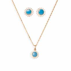 22ct Gold Cubic Zirconia And Turquoise Chain, Pendant And Earrings Set (8.6g) C-2821-16 P-7302 E-7302