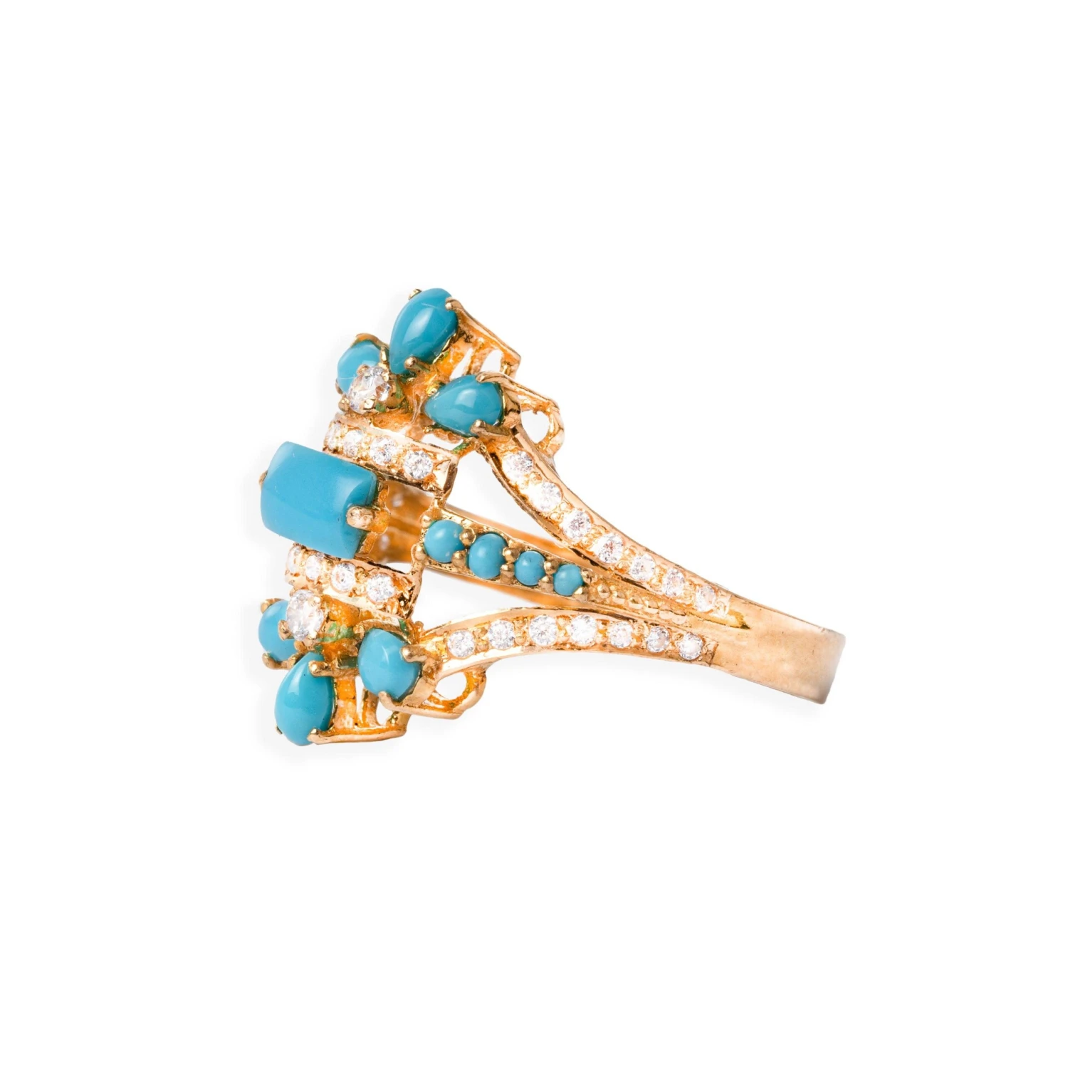 22ct Gold Cubic Zirconia and Turquoise Dress Ring (4.5g) LR-6553 22ct Gold Cubic Zirconia And Turquoise Dress Ring (4.5g) LR-6553 -Mathieu Blan Chard Soldes 22ct gold cubic zirconia and turquoise dress ring LR 6553 scaled