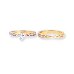22ct Gold Engagement Ring And Wedding Band Set With Swarovski Zirconia Stones LR-7093 -Mathieu Blan Chard Soldes 22ct gold engagement ring and wedding band set with swarovski zirconia stones LR 7093 5