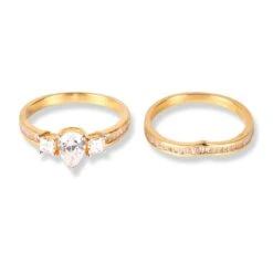 22ct Gold Engagement Ring And Wedding Band Set With Swarovski Zirconia Stones LR-6633 2 22ct Gold Engagement Ring And Wedding Band Set With Swarovski Zirconia Stones LR-6633 -Mathieu Blan Chard Soldes 22ct gold engagement ring and wedding band set with swarovski zirconia stones 2