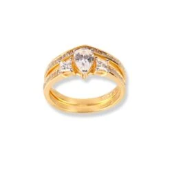 22ct Gold Engagement Ring And Wedding Band Set With Swarovski Zirconia Stones LR-6633 4 22ct Gold Engagement Ring And Wedding Band Set With Swarovski Zirconia Stones LR-6633 -Mathieu Blan Chard Soldes 22ct gold engagement ring and wedding band set with swarovski zirconia stones 4