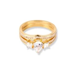 22ct Gold Engagement Ring And Wedding Band Set With Swarovski Zirconia Stones LR-6633