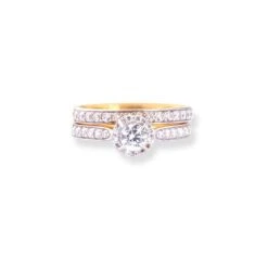 22ct Gold Engagement Ring And Wedding Band Set With Swarovski Zirconia Stones LR-7095
