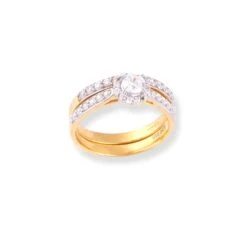 22ct Gold Engagement Ring And Wedding Band Set With Swarovski Zirconia Stones LR-7095 -Mathieu Blan Chard Soldes 22ct gold engagement ring and wedding band set with swarovski zirconias LR 7095 3