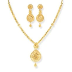 22ct Gold Filigree Design Necklace And Earrings Set
