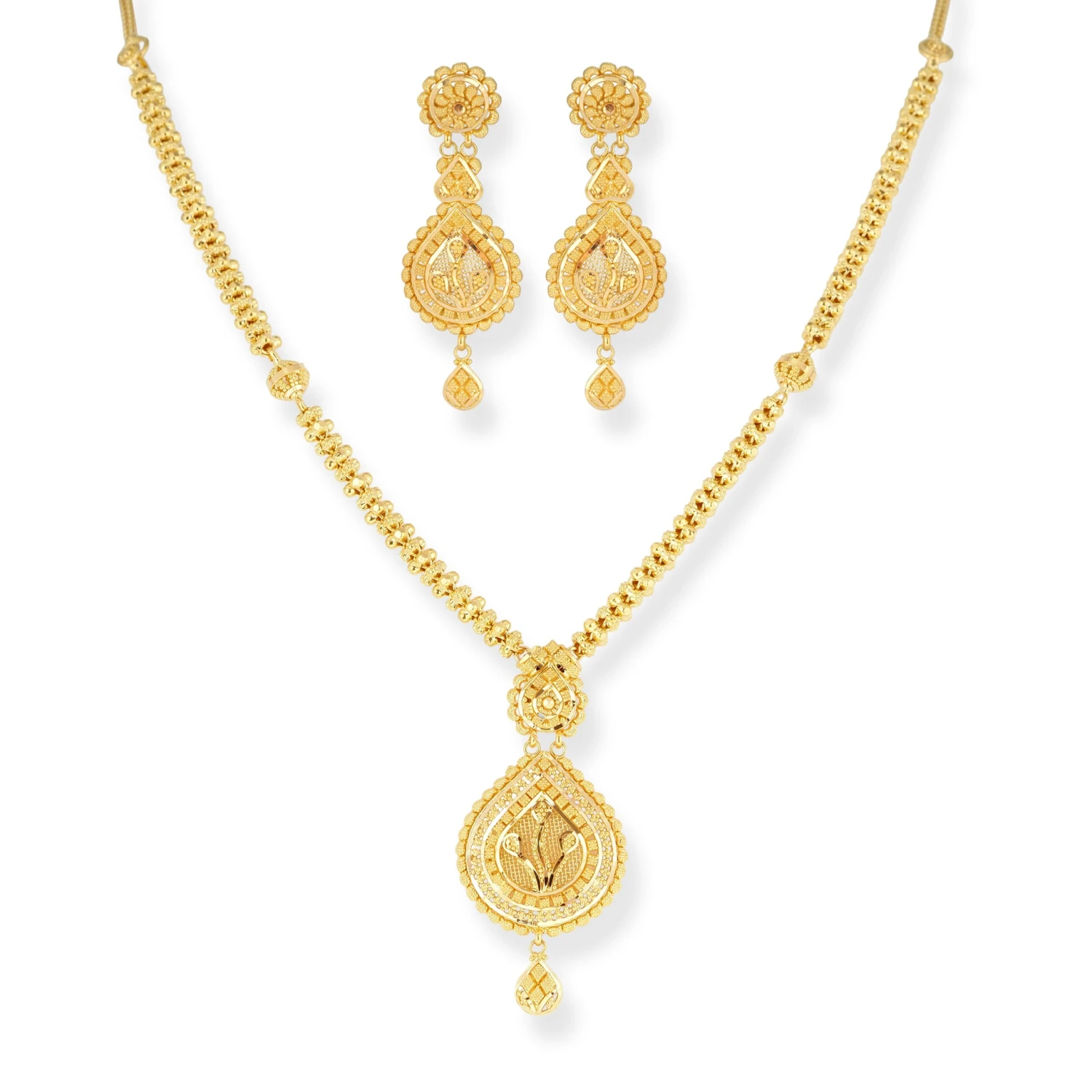 22ct Gold Filigree Design Necklace and Earrings Set 22ct Gold Filigree Design Necklace And Earrings Set -Mathieu Blan Chard Soldes 22ct gold filigree design necklace and earrings set N 8626 E 8626N scaled
