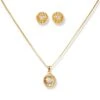22ct Gold Flower Design Set With Cubic Zirconia Stones (Pendant + Chain + Stud Earrings) C-3795-LC-16 PS11015 E-PS11015