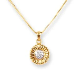 22ct Gold Flower Design Set With Cubic Zirconia Stones (Pendant + Chain + Stud Earrings) C-3795-LC-16 PS11015 E-PS11015 -Mathieu Blan Chard Soldes 22ct gold flower design set with cubic zirconia stones pendant chain stud earrings 2