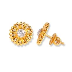 22ct Gold Flower Design Set With Cubic Zirconia Stones (Pendant + Chain + Stud Earrings) C-3795-LC-16 PS11015 E-PS11015 -Mathieu Blan Chard Soldes 22ct gold flower design set with cubic zirconia stones pendant chain stud earrings 3
