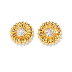 22ct Gold Flower Design Set With Cubic Zirconia Stones (Pendant + Chain + Stud Earrings) C-3795-LC-16 PS11015 E-PS11015 -Mathieu Blan Chard Soldes 22ct gold flower design set with cubic zirconia stones pendant chain stud earrings 4