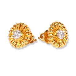 22ct Gold Flower Design Set With Cubic Zirconia Stones (Pendant + Chain + Stud Earrings) C-3795-LC-16 PS11015 E-PS11015 -Mathieu Blan Chard Soldes 22ct gold flower design set with cubic zirconia stones pendant chain stud earrings 5