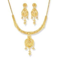 22ct Gold Set With Cubic Zirconia Stones (Necklace + Earrings) N-5948 E-5948