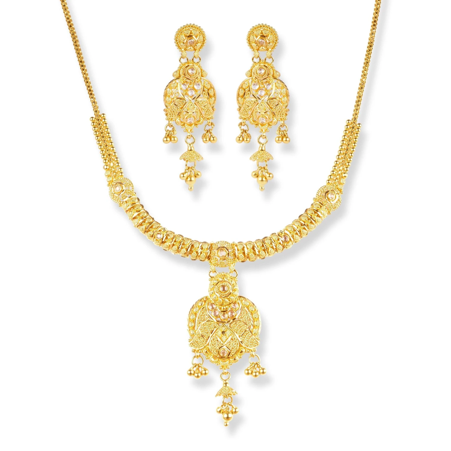 22ct Gold Set with Cubic Zirconia Stones (Necklace + Earrings) N-5948 E-5948 22ct Gold Set With Cubic Zirconia Stones (Necklace + Earrings) N-5948 E-5948 -Mathieu Blan Chard Soldes 22ct gold set with cubic zirconia stones necklace earrings scaled