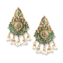 22ct Gold Set With Green Cubic Zirconia Stones & Cultured Pearls (Pendant + Chain + Earrings) (19.8g) -Mathieu Blan Chard Soldes 22ct gold set with green cubic zirconia stones and cultured pearls pendant chain earrings 19.8g3