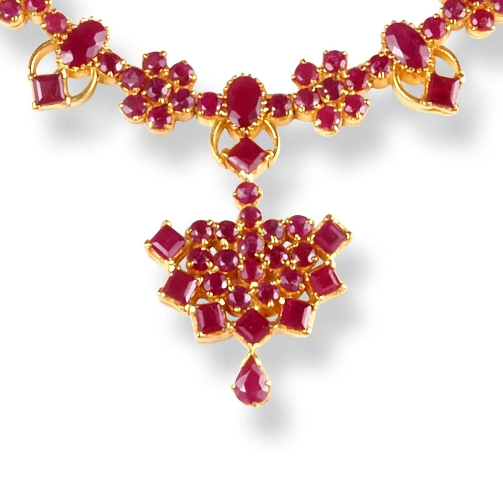 22ct Gold Set with Red Cubic Zirconia Stones NE-6218 22ct Gold Set With Red Cubic Zirconia Stones NE-6218 -Mathieu Blan Chard Soldes 22ct gold set with red cubic zirconia stones 2