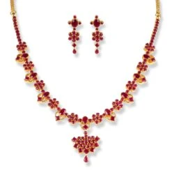 22ct Gold Set With Red Cubic Zirconia Stones NE-6218