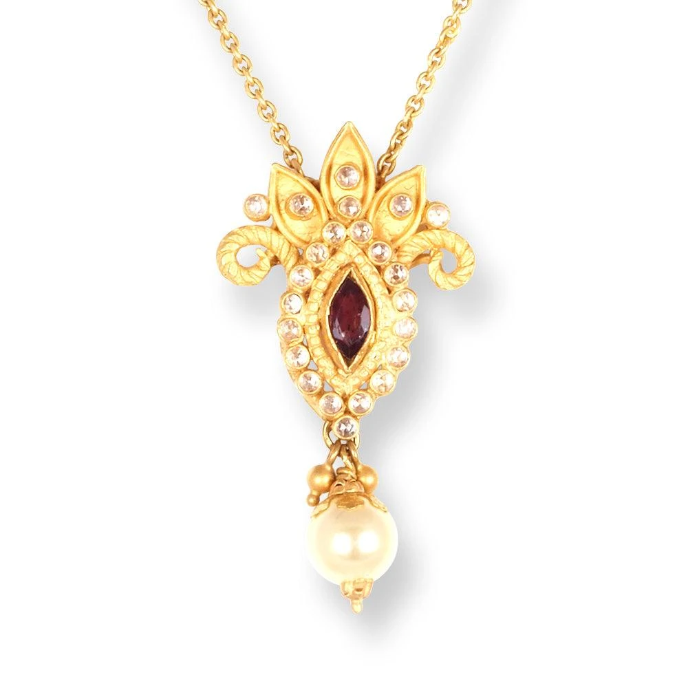 22ct Gold Set with Red & White Cubic Zirconia Stones and Cultured Pearls (Necklace + Drop Earrings) 22ct Gold Set With Red & White Cubic Zirconia Stones And Cultured Pearls (Necklace + Drop Earrings) -Mathieu Blan Chard Soldes 22ct gold set with red white cubic zirconia stones and cultured pearls necklace dropearrings 2