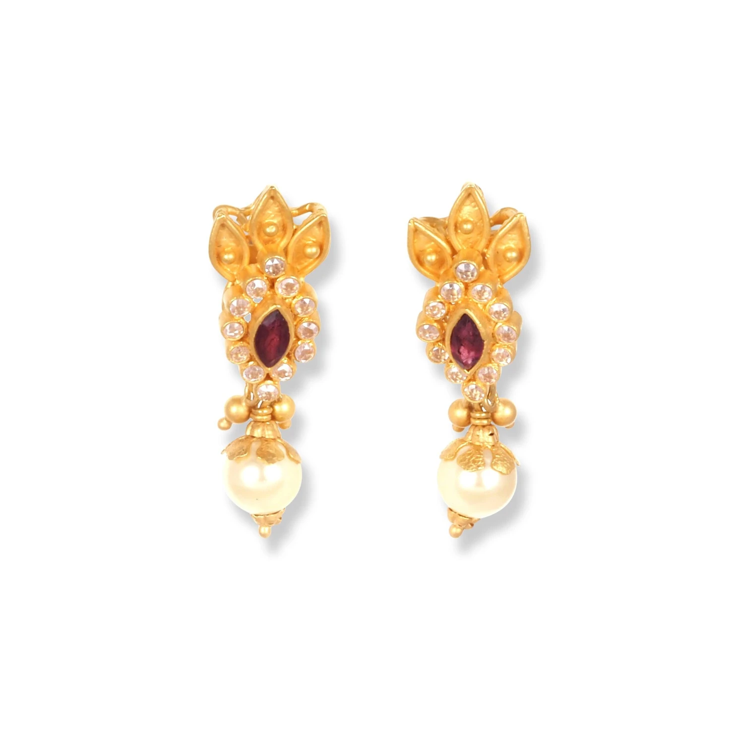 22ct Gold Set with Red & White Cubic Zirconia Stones and Cultured Pearls (Necklace + Drop Earrings) 22ct Gold Set With Red & White Cubic Zirconia Stones And Cultured Pearls (Necklace + Drop Earrings) -Mathieu Blan Chard Soldes 22ct gold set with red white cubic zirconia stones and cultured pearls necklace dropearrings 3 scaled