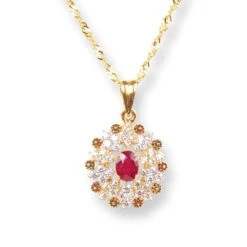 22ct Gold Set With Red & White Cubic Zirconia Stones (Pendant + Chain + Stud Earrings) P-8154 E-8154 -Mathieu Blan Chard Soldes 22ct gold set with red white cubic zirconia stones pendant chain stud earrings 3 ec643326 a5e2 40b8 b72e 3031323aca87