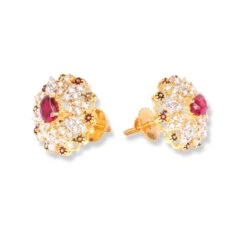 22ct Gold Set With Red & White Cubic Zirconia Stones (Pendant + Chain + Stud Earrings) P-8154 E-8154 -Mathieu Blan Chard Soldes 22ct gold set with red white cubic zirconia stones pendant chain stud earrings 5