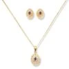 22ct Gold Set With White & Blue Cubic Zirconia Stones (Pendant + Chain + Stud Earrings)