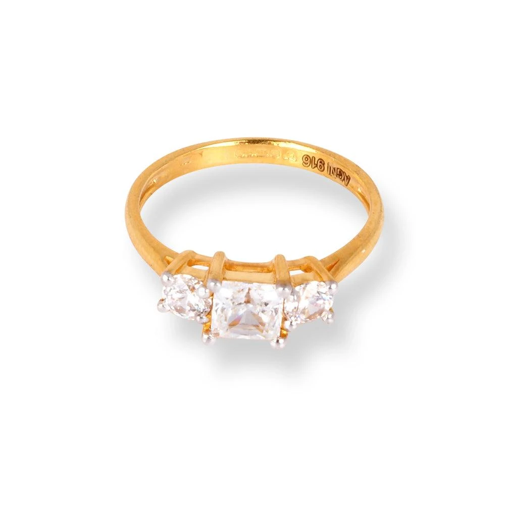 22ct Gold Trilogy Ring with Swarovski Zirconia Stones LR-6626 22ct Gold Trilogy Ring With Swarovski Zirconia Stones LR-6626 -Mathieu Blan Chard Soldes 22ct gold trilogy ring with swarovski zirconia stones 2