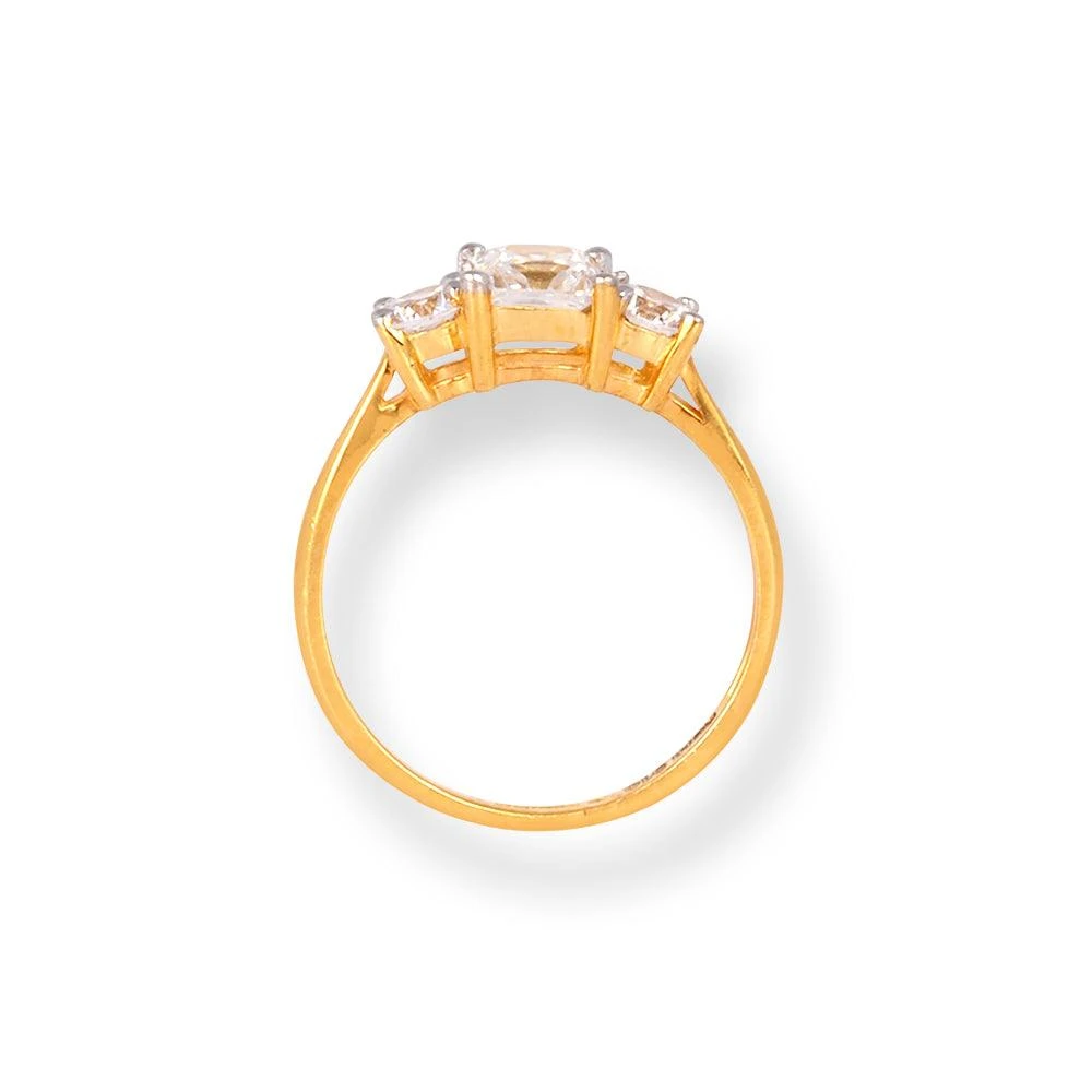 22ct Gold Trilogy Ring with Swarovski Zirconia Stones LR-6626 22ct Gold Trilogy Ring With Swarovski Zirconia Stones LR-6626 -Mathieu Blan Chard Soldes 22ct gold trilogy ring with swarovski zirconia stones 3