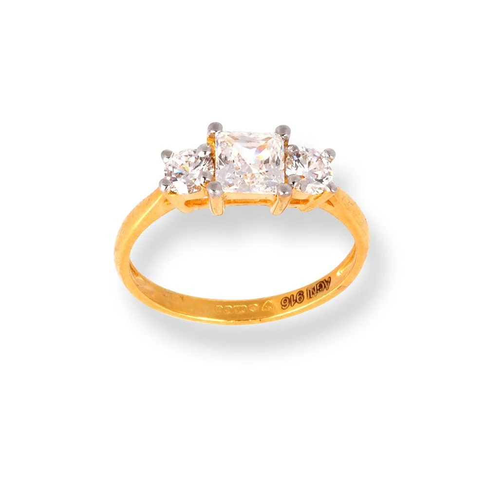 22ct Gold Trilogy Ring with Swarovski Zirconia Stones LR-6626 22ct Gold Trilogy Ring With Swarovski Zirconia Stones LR-6626 -Mathieu Blan Chard Soldes 22ct gold trilogy ring with swarovski zirconia stones 4