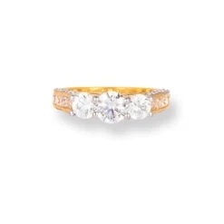 22ct Gold Trilogy Ring With Swarovski Zirconia Stones LR-6625