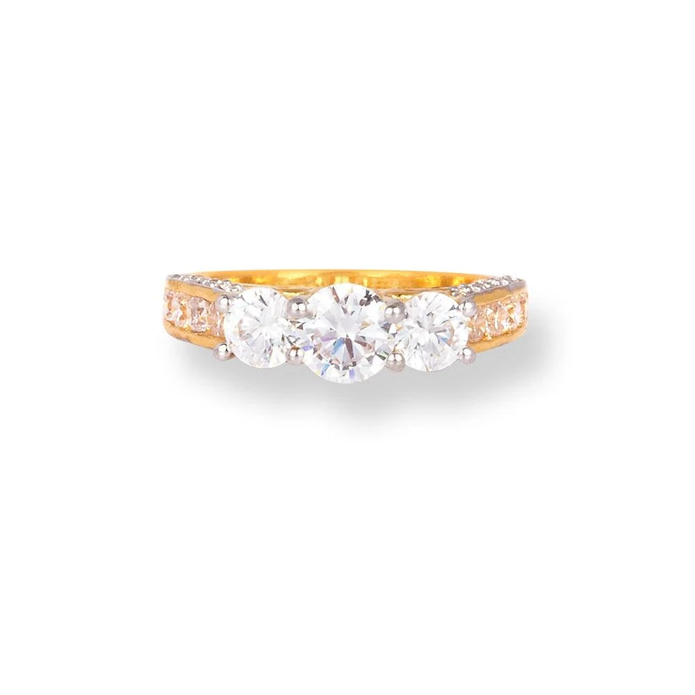 22ct Gold Trilogy Ring with Swarovski Zirconia Stones LR-6625 22ct Gold Trilogy Ring With Swarovski Zirconia Stones LR-6625 -Mathieu Blan Chard Soldes 22ct gold trilogy ring with swarovski zirconia stones 5