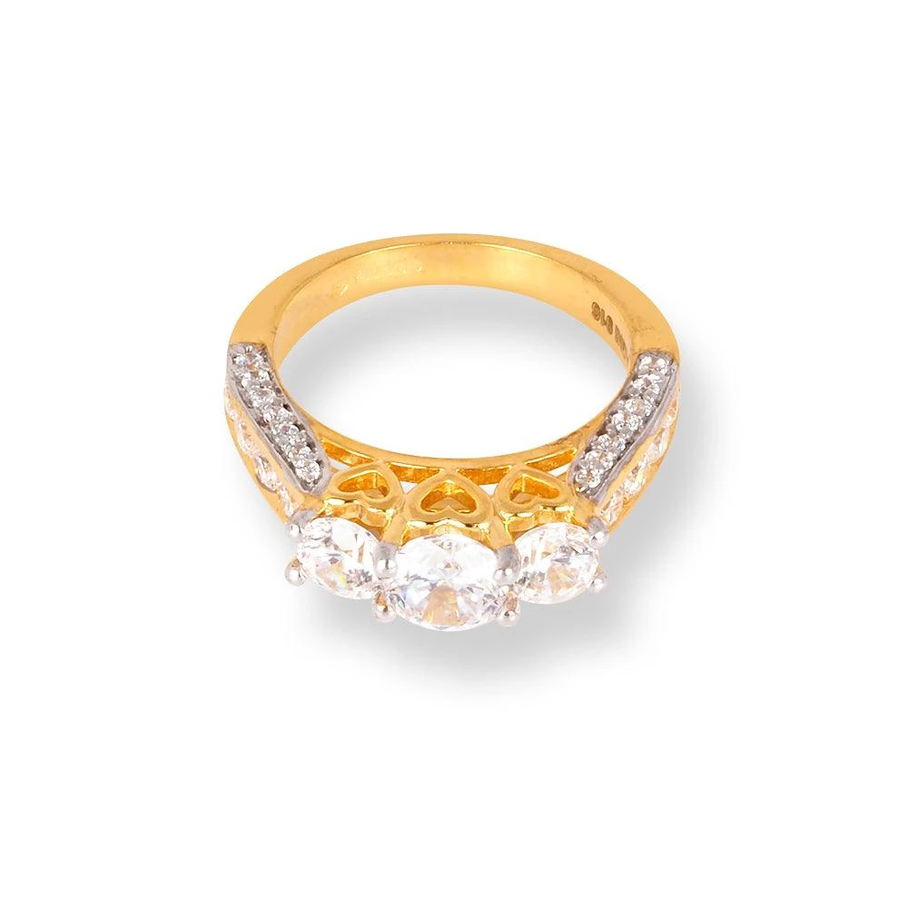 22ct Gold Trilogy Ring with Swarovski Zirconia Stones LR-6625 22ct Gold Trilogy Ring With Swarovski Zirconia Stones LR-6625 -Mathieu Blan Chard Soldes 22ct gold trilogy ring with swarovski zirconia stones 6