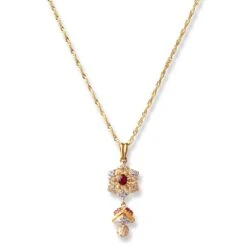 22ct Gold White & Red Cubic Zirconia With Drop Design Chain, Pendant And Earrings Set (13.8g) C-2803 P-7793 E-7793 -Mathieu Blan Chard Soldes 22ct gold white and red cubic zirconia with drop design chain pendant and earrings set 4