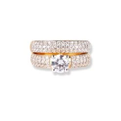 22ct Gold Swarovski Zirconia Engagement Ring And Wedding Band Suite LR-6630