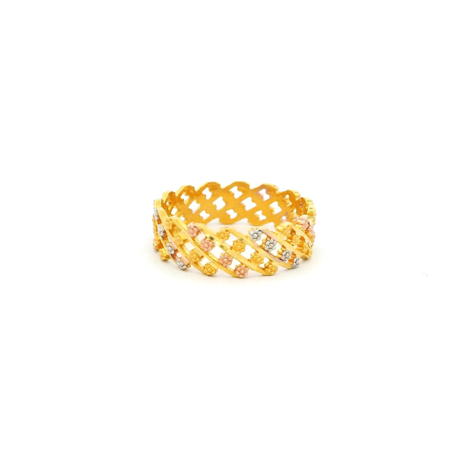 22ct Gold Band | Floral Diamond Cut | Rose & Rhodium Finish | Size N½ -Mathieu Blan Chard Soldes 22ct Gold Band Floral Diamond Cut Rose Rhodium Finish 1 2