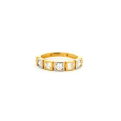 22ct Gold Half-Eternity Cubic Zirconia Ring – Round & Princess Bezel-Set Stones | Size K