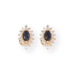 22ct Gold Necklace & Earrings Set With Dark Blue Marquise CZ And Halo Accents -Mathieu Blan Chard Soldes 22ct Gold Necklace Earrings Set with Dark Blue Marquise CZ and Halo Accents 2