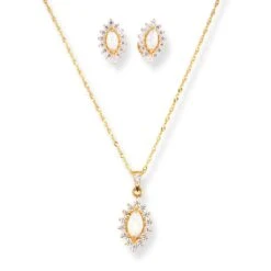 22ct Gold Opal Pendant & Earrings Set With Cubic Zirconia Halo