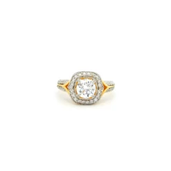 Classic Halo Ring In 22ct Gold – Cubic Zirconia Embellished Design | Size K½