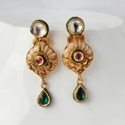 22ct Gold Antiquated Look Necklace Set With Green, Red And White Polki Style Cubic Zirconia Stones (42.4g) N&E-8206 -Mathieu Blan Chard Soldes E 820622ct gold cubic zirconia antiquated look earrings a