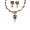 22ct Gold Antiquated Look Necklace And Earrings Set With Cultured Pearls And Cubic Zirconia Stones (70.32g) N&E-3060