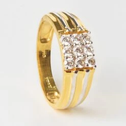 22ct Gold Gents Ring Set With Swarovski Zirconias (6.04g) GR14140 -Mathieu Blan Chard Soldes G14140 A 22ct gold gents ring set with swarovski zirconias