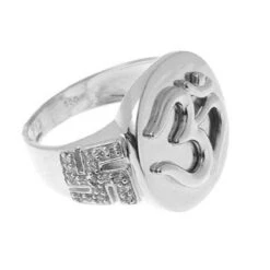 18ct Gold / 22ct Gold Cubic Zirconia Gents Ring With Om And Saathiya Symbols GR15126 -Mathieu Blan Chard Soldes GR15126 WG D